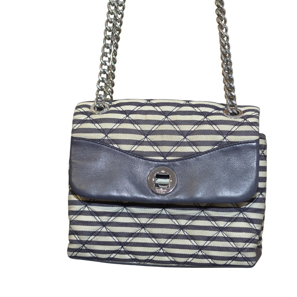 Kate Spade Natalia Medium Quilted Striped Nautical Navy White Silver Chain PRKIN - Picture 4 of 16